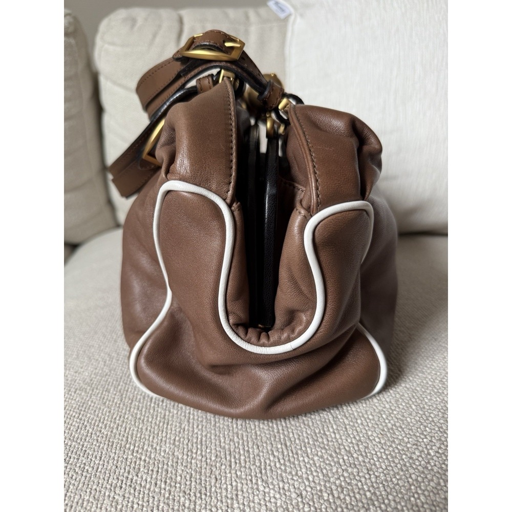 Marni Leather Kisslock bag Purse Brown Leather Vintage Rare Y2K Shoulder Luxury - Picture 4 of 12